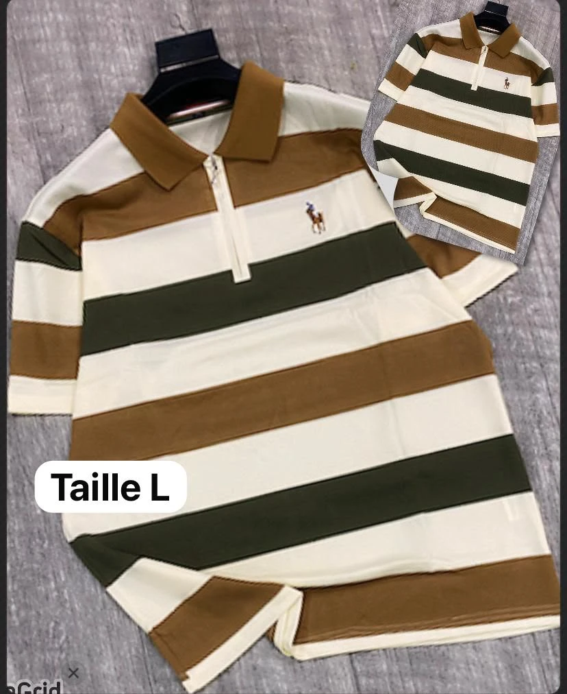 Polo à Rayures Tricolores pour Homme – Coupe Éléga...