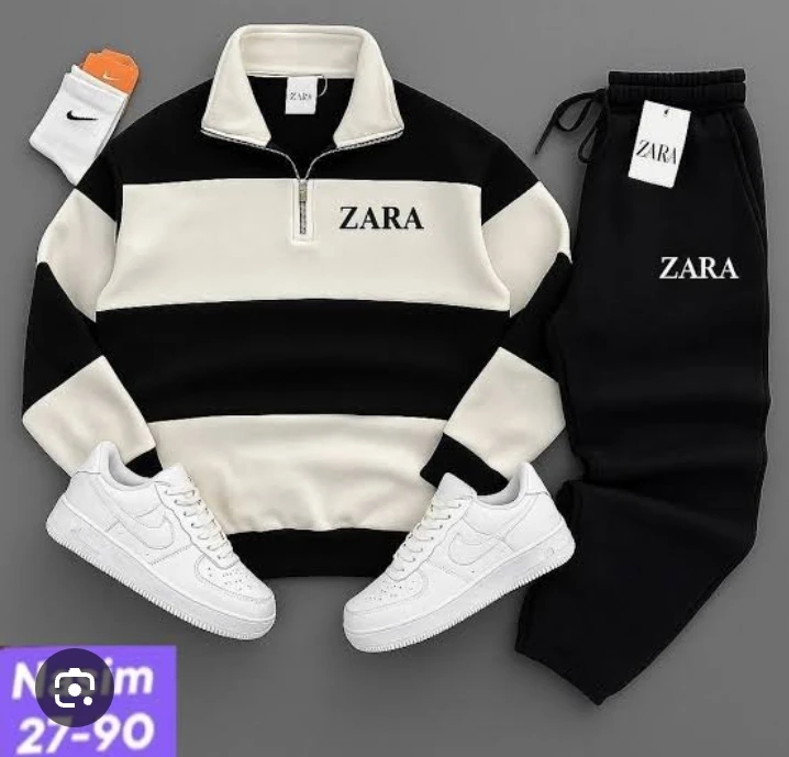 Ensemble Sweat Col Zippé à Rayures & Jogging Zara – Amazone Chic
