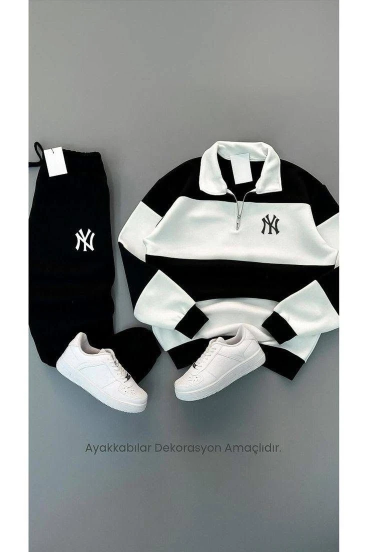 Ensemble Sweat Col Zippé à Rayures & Jogging NY – Amazone Chic