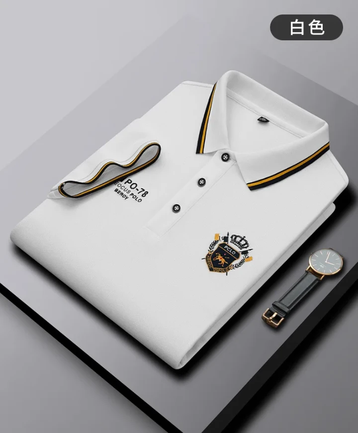 Polo Homme Manches Courtes Col Rayé Brodé