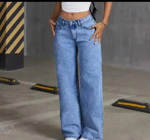 Jean Femme Taille Haute Coupe Large Bleu Clair